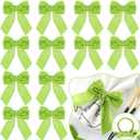 Maxdot 12 Pcs Bow Napkin Rings Valentine's Day Velvet Bow Tie Napkin Holder 4 x 4.9 Inch Serviette Buckles for Valentine's Day Weddings Birthday Party Dinner Table Decor (Green)