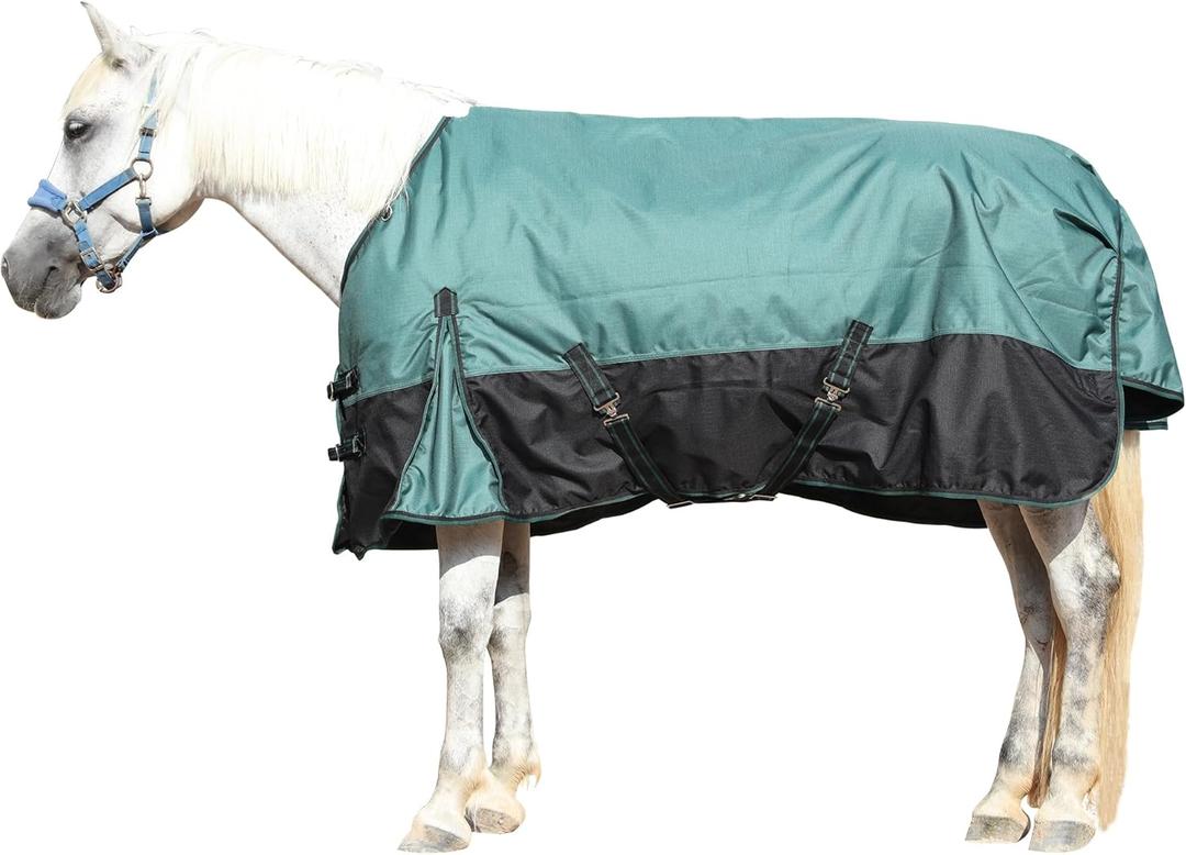 1200D Ripstop Waterproof Breathable Horse Blanket, Medium Weight 200g Fill, Standard Neck, Large Tail Flap, Windproof Warm Winter Turnout Blanket for Horses Greenblack 69"
