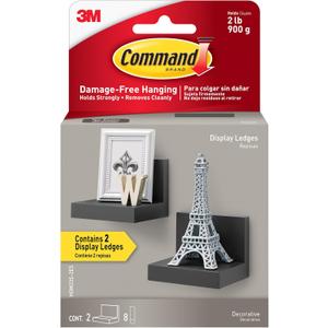 Command Display Ledges, Holds up to 2 lb, Slate, 2 Ledges with 8 Medium Command Strips, Damage Free Hanging Floating Shelf with Adhesive Strips, Personalize Living Room, Bedroom, Kids Room or Office