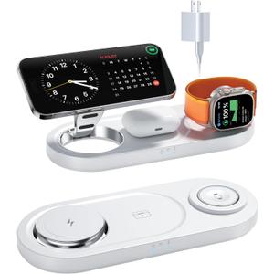 Upgraded 3 in 1 Wireless Charging Station for Apple Devices, Faster Mag-Safe Charger Stand, Magnetic Charger Station for iPhone 17/16/15/14/13/12 Series & AirPods Pro & Apple Watch Series (White)