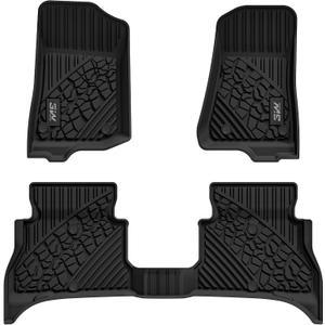 3W Floor Mats Fit for Jeep Wrangler 4XE 2021-2025 2026 Hybrid 4 Door (Non JL or JK), Black All-Weather TPE Floor Liner for 1st and 2nd Row Full Set Car Mats, Grey Logo