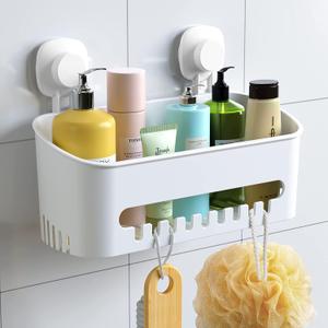 LUXEAR Suction Cup Shower Caddy - No Drilling Removable Shower Caddy - Powerful Suction Shower Organizer Max Hold 22lbs, Waterproof Suction Storage Basket for Bathroom & Kitchen