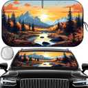 Car Windshield Sun Shade, Upgraded UV Reflective Windshield Sun Shade Foldable Universal Fit with Storage Bag for Cars SUVs Trucks Sedans Hatchbacks (Mountain View)