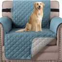 H.VERSAILTEX Reversible Chair Sofa Slipcover Water Repellent Chair Cover Non Slip Pet Couch Protector Washable Furniture Protector with Elastic Strap for Kids(Armchair, Cameo Blue/Beige)