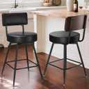 Bar Stools, 25 Inch Swivel Counter Height Bar Stools Set of 2, Black Faux Leather Swivel Bar Stool with Wood Back & Metal Legs for Kitchen Island Pub, Black