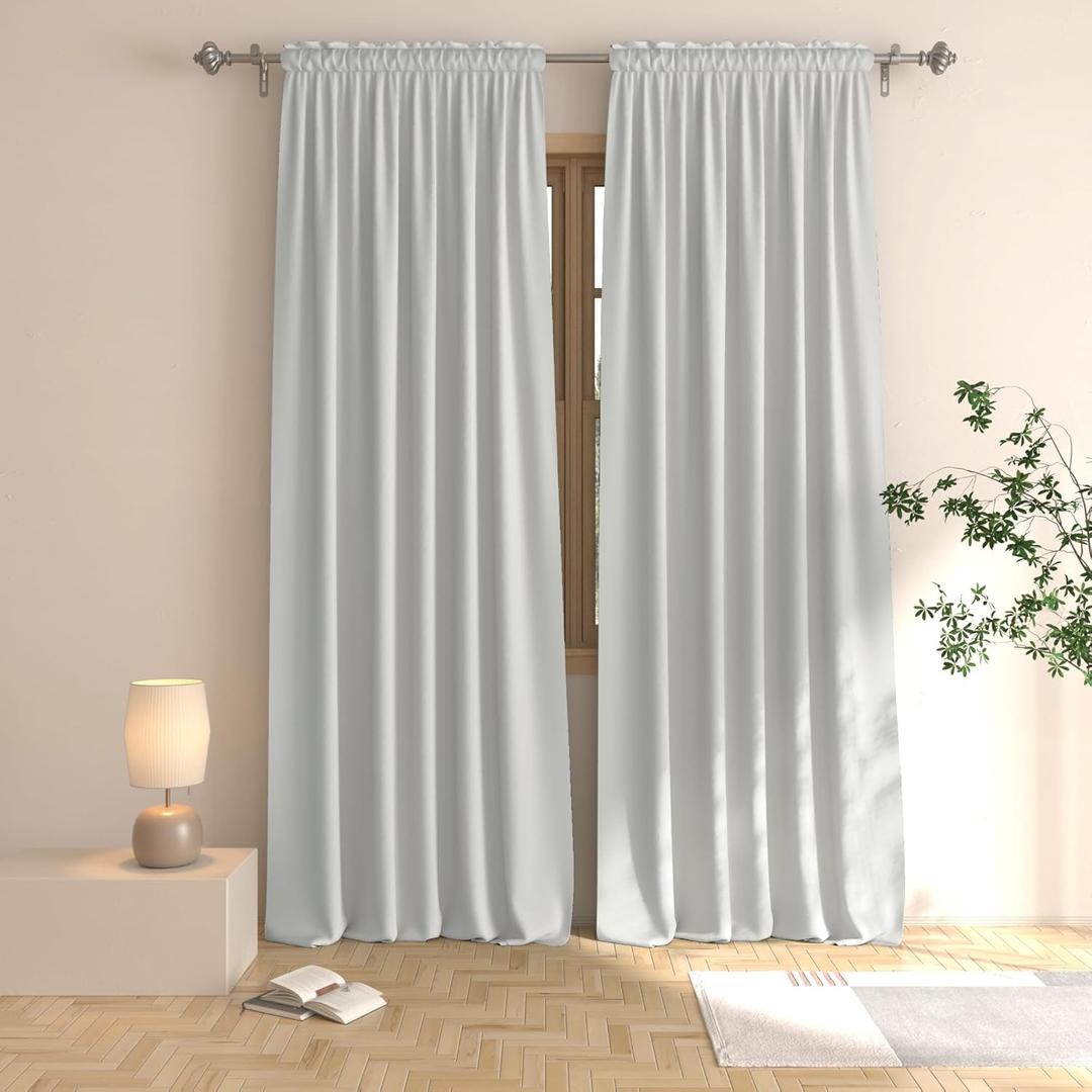 Light Grey Room Darkening Curtains 92 inches Long Window Curtain Panels Living Room Divider Patio Doorway Sliding Glass Door Rod Pocket Thermal Insulated Drapes Bedroom Basement 2 Panels 52"x92"