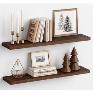 Harwaya 36 Inch Floating Shelves for Wall Set of 2, Large Long Wall Shelves for Living Room Decor, Walnut Brown Wooden Hanging Shelves for Bedroom Kitchen Bathroom Office Books Pictures (Dark Wood)