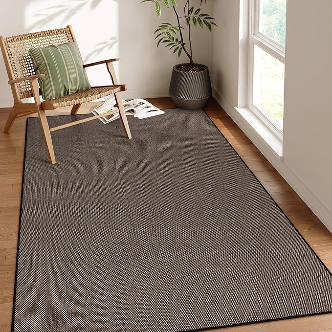 Lahome Farmhouse Black Rug for Living Room, 5x8 Washable Area Rug for Dining Room Office, Neutral Large Non Slip Non Shedding Floor Carpet for Bedroom Entry