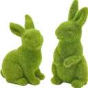 Easter Bunny Decor, 2pcs Flocked Bunny Moss Bunnies Spring Decor Resin Rabbit Figurines for Table Desk Easter Decorations (Small 2pcs)