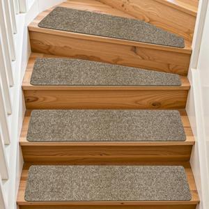 PURE ERA Cuttable Carpet Stair Treads Non Slip Stair Carpet Treads Trimable for Wooden Steps Indoor Peel and Stick Stair Protector Wahsable Reusable(14 Pieces, Cream Gray)