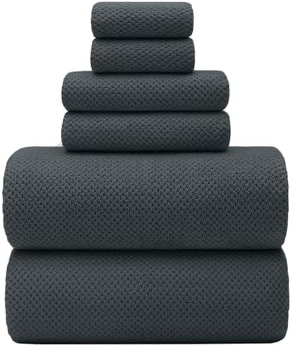 YTYC Towels, 39x78 Inch Oversized Bath Sheets for Adults Luxury Extra Large Bath Towels Sets of 6 Super Soft Shower Towels for Bathroom Microfiber 80% Polyester(Charcoal Grey,6 Piece)