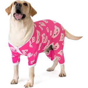 CuteBone Big Dog Clothes Pitbull Golden Retriever Post Surgery Suit Stretchy Calming Anxiety Pet Pajamas Shirts Shedding Suits Onesie for XLarge Sized Dogs Labrador Bully ZP01XL (Snap=A02-Pink pig) XL
