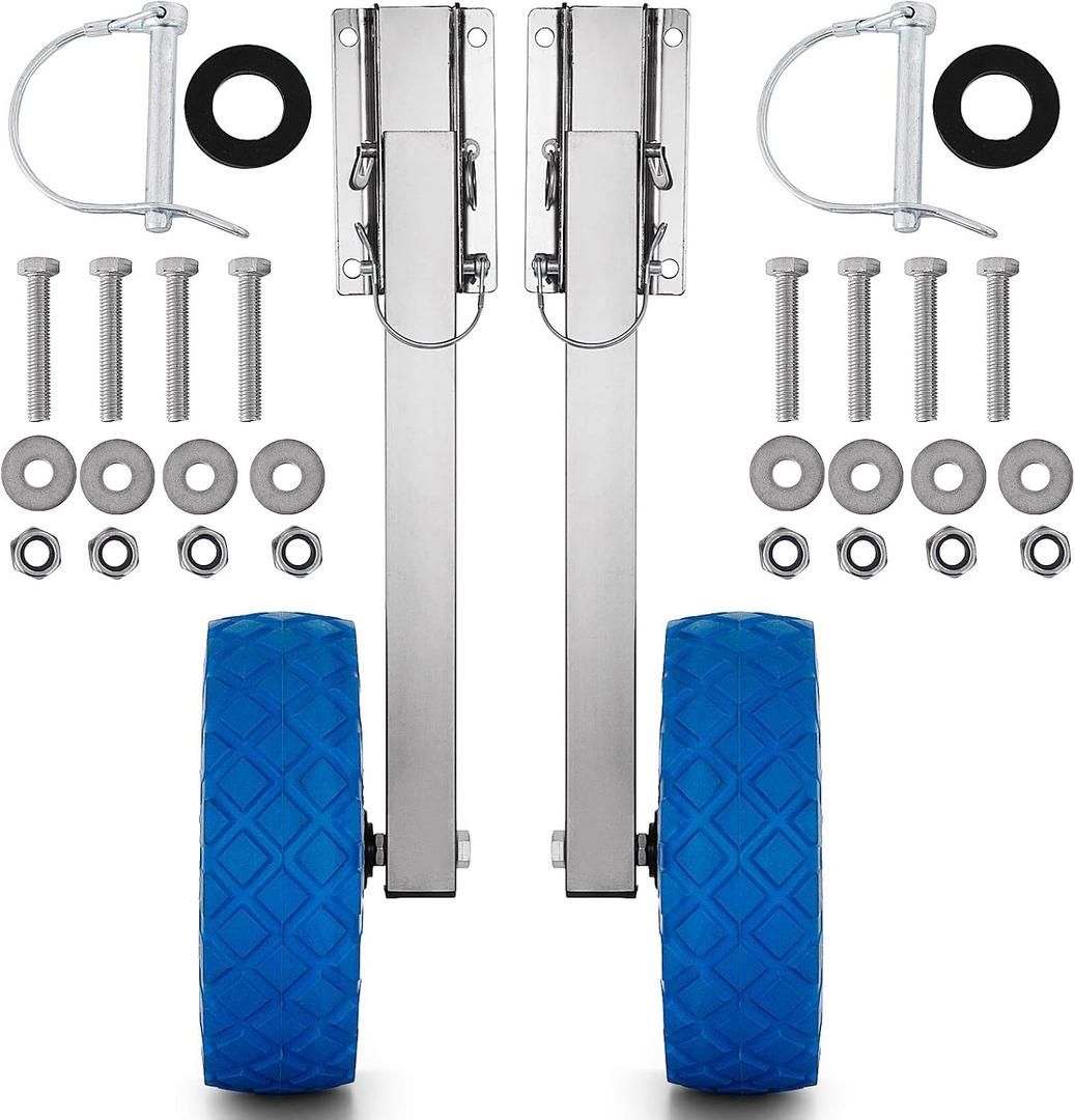 VEVOR Boat Launching Wheels, 300 lbs Load Capacity, 10" Stainless Steel Transom Wheel with Solid PVC Tire, Folding Launch Wheels with 4 Quick Release Pins, Fit 13' Long Inflatable Fishing Boat