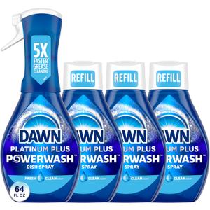 Dawn Platinum Powerwash Dish Spray, Dish Soap Liquid, Fresh Scent Bundle, 1 Spray (16oz) + 3 Refills (16 oz each)(Pack of 4)