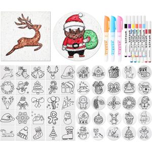 Maitys 65 Pcs Christmas Foam Texture Painting Kit 3 x 3'' Pre-Designed Magic Foam with Colors Marker Water Brushes DIY 3D Craft Drawing Set for Christmas Party Gifts Holiday Activities
