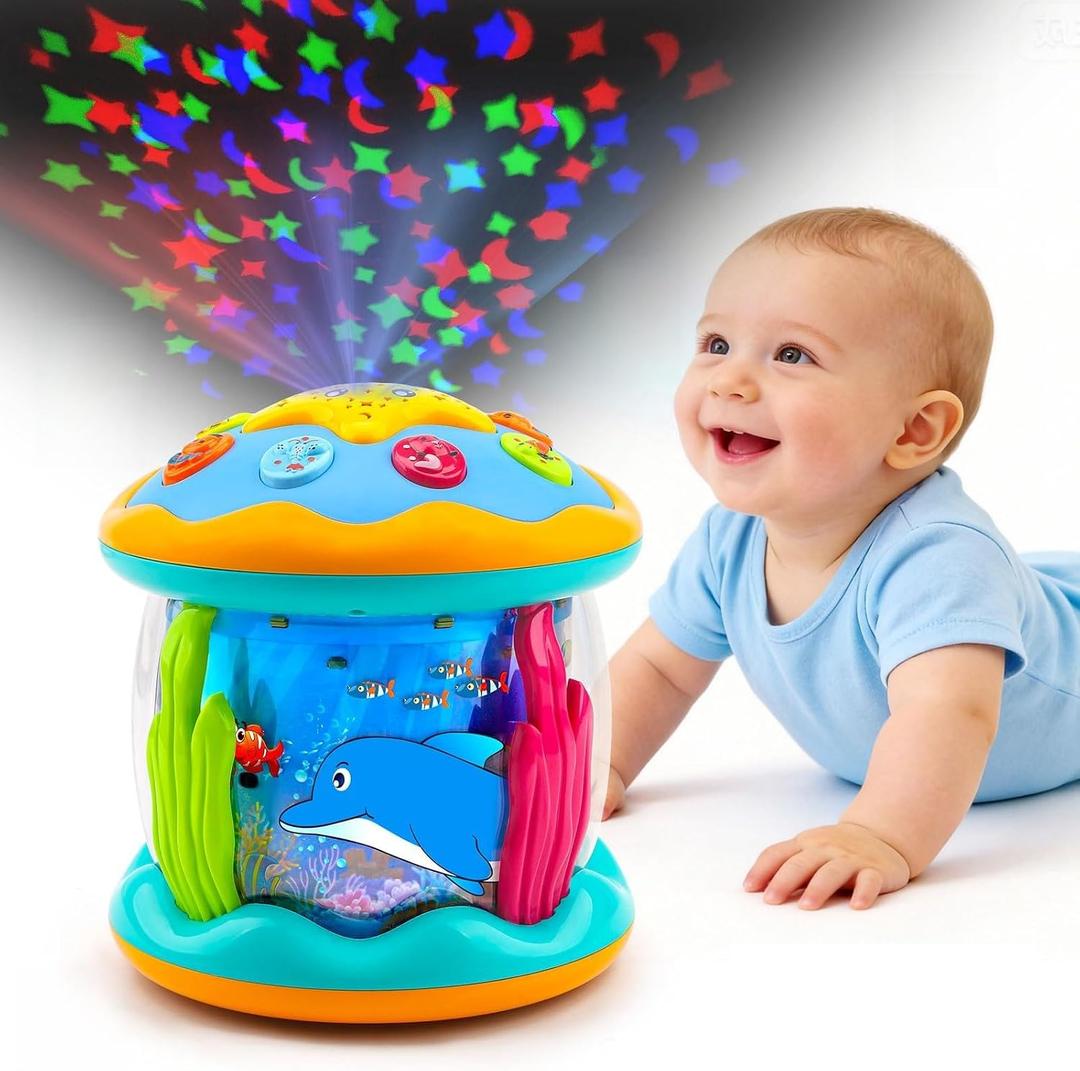 Baby Toys 6-12 Months Ocean Projector Rotating Musical Light Up Tummy Time Toys for Infant 0-6 3-6 Months Baby Aquarium Crawling Toys 4 5 6 7 8 9 12-18 Months Boy Girl 1 Year Old Birthday Shower Gifts