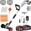 Electric Weed Wacker Cordless Eater Battery Powered Weed Trimmer with 21V String Trimme Battery Operated & Wheels 3 Types Blades 3 in 1 Stringless Grass Trimmer/Edger/Brush Cutter for Garden Yard Lawn