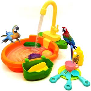 kathson Parrot Bathtub Bird Automatic Bathtub with Faucet Multifunctional Parakeet Shower Box Bird Bathing Tub Pool Toy with Fountain for Small Medium Birds Parakeet Cockatiel Lovebird Budgie (Orange)