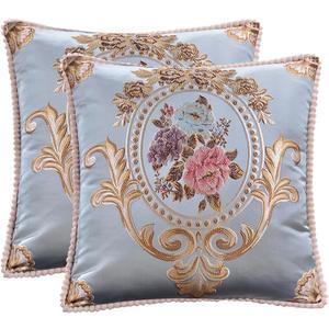 Set of 2 Vintage Euro Embroidered Throw Pillows Covers 18x18inBlue Pillow Covers for Sofa Couch Floral Embroidered Cushion Cover for Sofa Bed Chairs Car