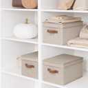 StorageWorks Large Storage Bins with Lids, Decorative Storage Boxes with Lid and PU Handles, Foldable Storage Baskets for Closet, Shelves, Stackable, Brown and Beige, 1-Pack