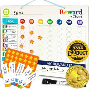 QUOKKA Magnetic Behavior Chore Chart for Kids at Home - Gift Reward Visual Schedule Chart - Dry and Erase Routine and Responsibility - Use 48 Magnets & 49 Stars - from Toddlers to Teens (1. Original)