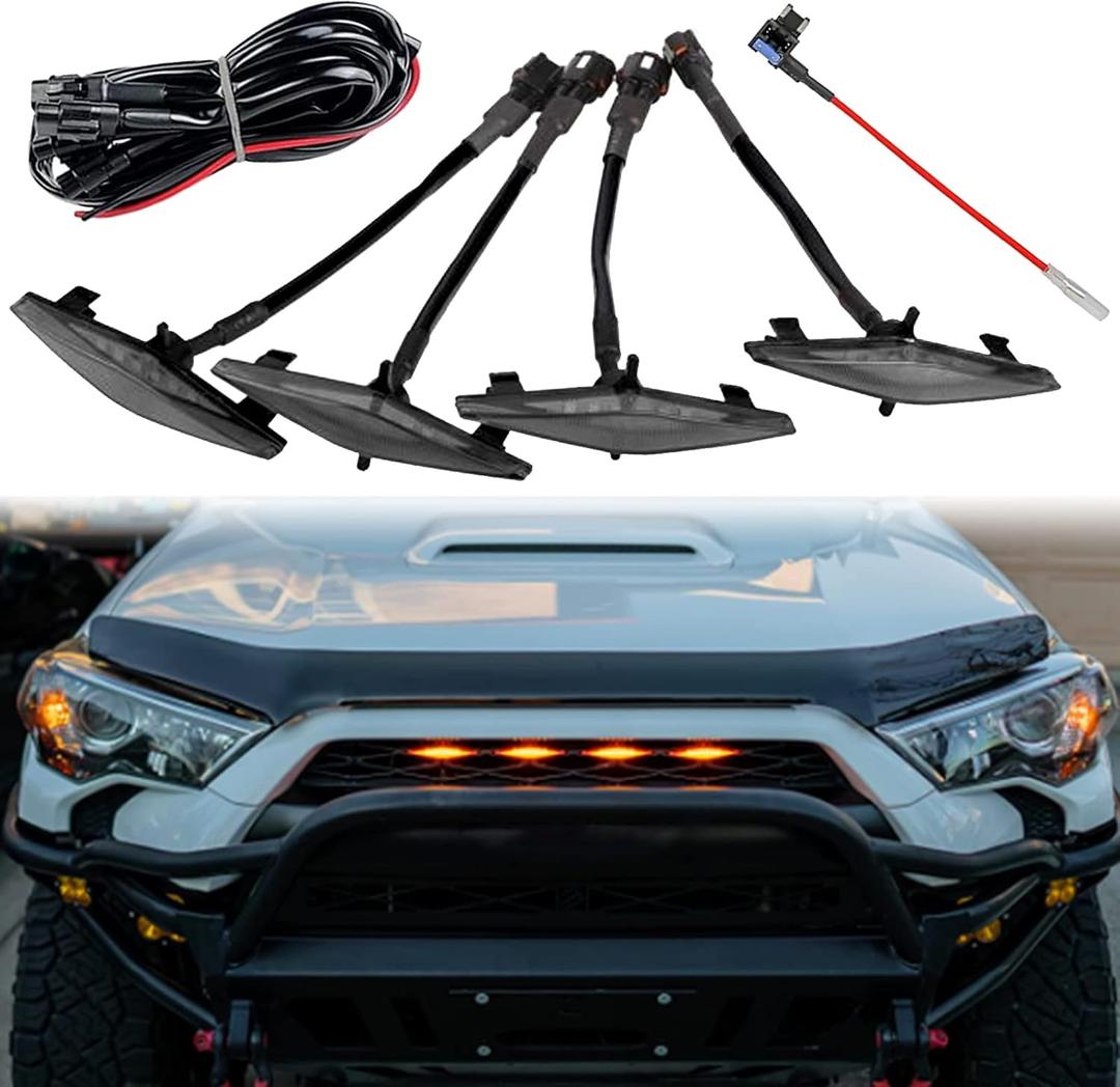 LED Grill Lights for 2014-2023 Toyota 4Runner TRD Pro Grille, Including SR5, TRD off-road, Limited, TRO Pro Models Raptor Style LED Light (Amber light with black housing)