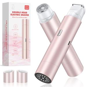 NIPOO Bikini Trimmer for Women, Dual Head Face Shaver Body Hair Trimmmer, IPX7 Waterproof Womens Electric Razor for Legs, Rose Gold