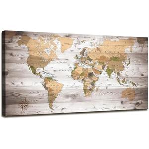 canvas Wall Art 24“x48 lagre map of the world Painting Ready to Hang Framed World Map Artwork Prints for Home