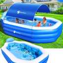 Inflatable Pool with Canopy,Large Inflatable Swimming Pool for Kids,Adult,Blowup Pool with Seats,Backrest.Durable Thickened 118"x75"x22" Inflatable Family Pools for Backyard-Dark Blue