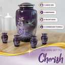 Set of 5 Beautiful Anna's Hummingbird Urns for Human Ashes Adult Female - 1 Large Purple Urn for Ashes for Women with 4 Keepsake Hummingbird Urns - Beautifully Packaged with 4 Funnels & 5 Velvet Bags