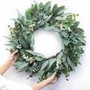 Eucalyptus Wreaths 22" Large Artificial Greenery Outdoor/Indoor Wreath Spring/Summer Wreath Green Wreaths for Front Door Porch Window Wall Hanging Decor All Year Round Wre-athGreen (22IN)
