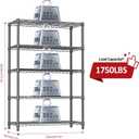 IZEUK 5-Tier Heavy Duty Metal Storage Shelving Unit (Black, 17.7" D x 47.2" W x 72.3" H, 1750 lbs Capacity), Adjustable Steel Wire Rack Shelf Organizer for Garage, Kitchen, Basement, Laundry, Office