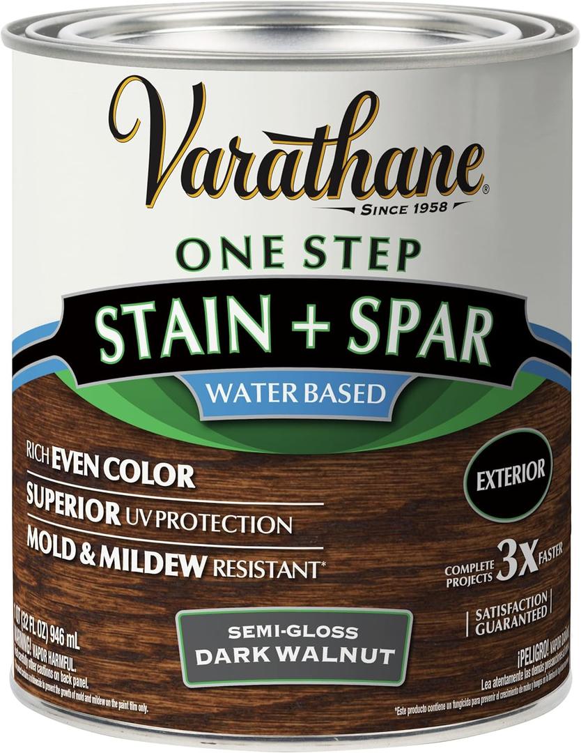 Varathane Semi-Gloss Water-Based Exterior Spar Urethane, Quart, Dark Walnut (Quart)