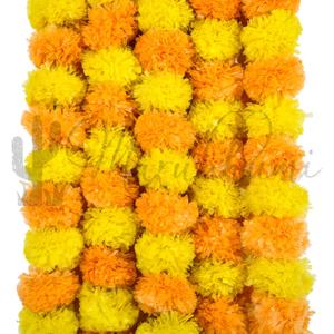 Marubhumi 5 PC - 5 feet Artificial Marigold Flower Garland  Long Strands for Diwali, Wedding & Festive Decoration  Traditional Indian Home Decor (Lemon/Mango)