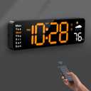Digital Wall Clock, Digital Clock Large Display with Remote Control, Corded LED Alarm Clocks with Date, Week, Temp, Humidity, Auto DST, Countdown, for Living Room Bedroom Classroom Office (Orange)