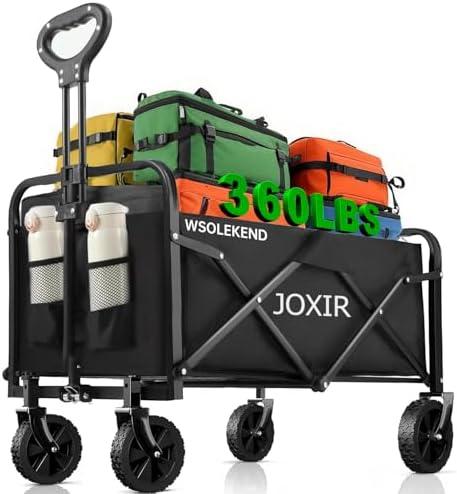 Joxir Collapsible Wagon Cart Foldable 360lbs Capacity, Lightweight Portable Beach Wagon, Shopping Carts with Wheels for Grocery, Camping, Shopping, Beach, Fishing, Garden Cart