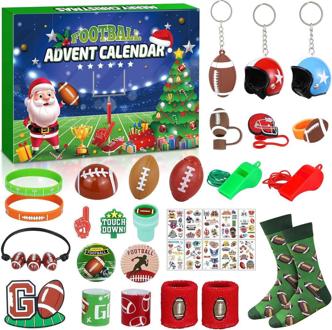 Football Advent Calendar 2025 for Boys, 24 Day Christmas Countdown Calendar Football Favors Supplies, Sport Rugby Themed Xmas Gifts for Kids Boys Teens Football Player 2 Pack
