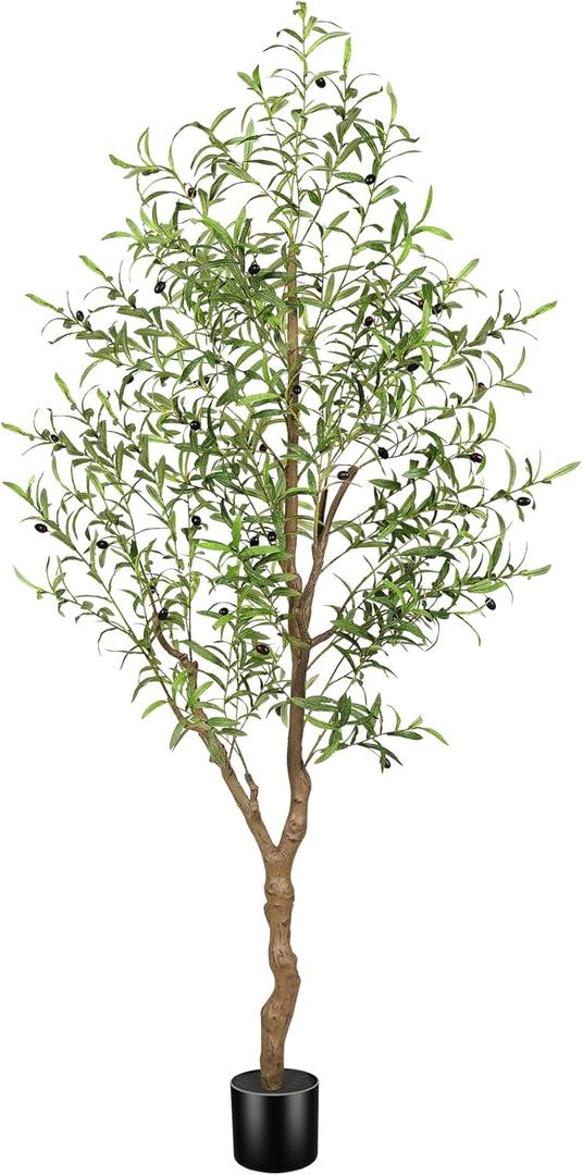 FEELEAD 6FT Faux Olive Tree, Large Olive Trees Artificial Indoor with Natural Wood Trunk & Lifelike Leaves, Tall Artificial Olive Tree with Pot for Home Office Living Room Decor