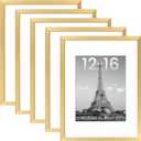 upsimples 12x16 Picture Frame Set of 5, Display Pictures 8.5x11 with Mat or 12 x 16 Without, Wall Gallery Poster Frames, Gold