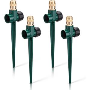 Tioncy 4 Pack Metal Lawn Sprinkler Automatic Garden Water Sprinkler on Spike Base 360 Degree Rotation with Adjustable Brass Nozzle for Lawn Garden Yard(Green)