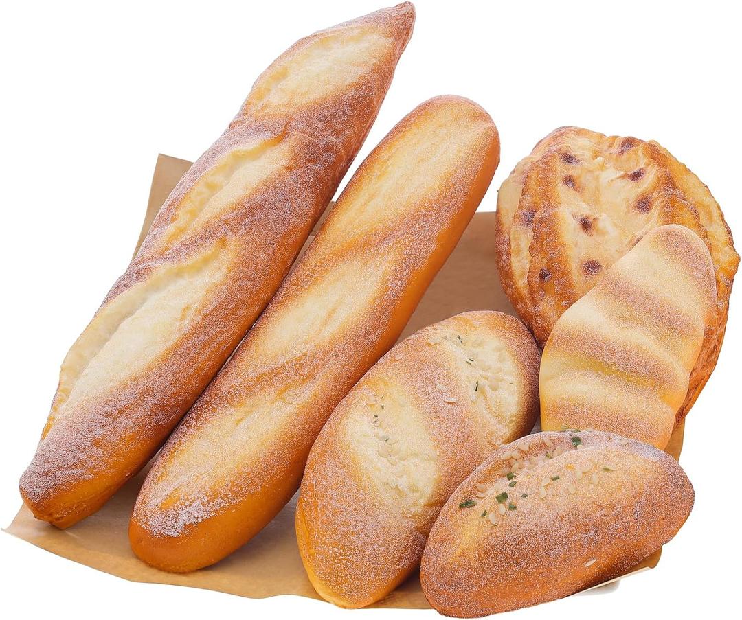 Woration 6pcs Fake Bread Set Decoration Realistic Loaves Artificial French Loaf Dessert Faux Food for Home Kitchen Bakery Display Photography Prop (Bread Combination 2)