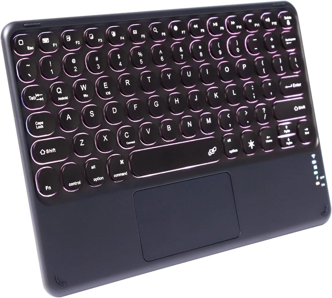 Slim Portable Wireless Bluetooth Keyboard,10 inch 7 Colors Backlit Rechargeable Keyboard for Android Tablet Cell Phone Smartphone iOS Windows Universal Devices (Black)
