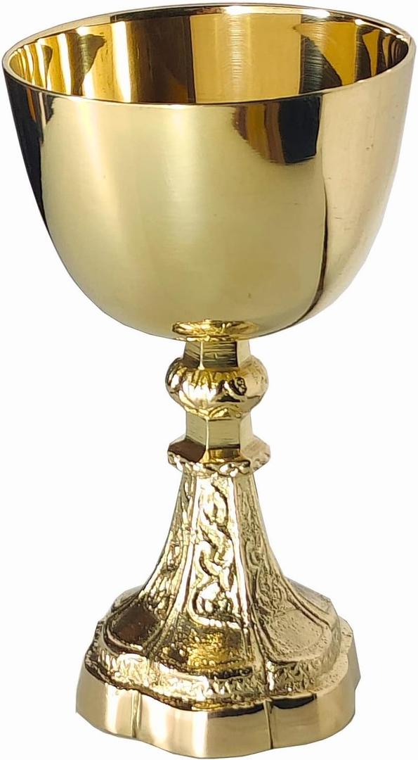 Vintage Brass Chalice Goblet  Handmade Gold Wine Goblet for Church, Wedding, or Gift  Catholic Religious Decor & Holy Ceremony Drinkware 230 ml Communion Cup, 6.2" (X Large)