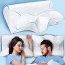 SAHEYER Cervical Neck Pillow, Ergonomic Memory Foam Pillow for Neck Pain Relief and Snoring, 2 in 1 Orthopedic Pillow for Back, Stomach Sleeper, Side Sleeper, White