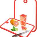 Glass Cutting Board,2Pcs Durable Clear Non Toxic Tempered Glass Cutting Board for Kitchen,Chopping Board Set with Non-Slip Silicone Edge & Hanging Hole,BPA-Free,Dishwasher Safe,Heat Proof