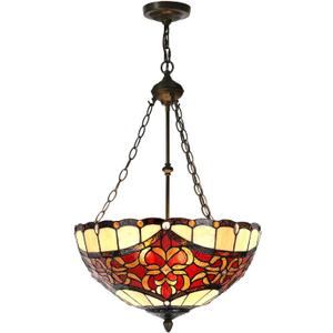Bieye L12003 Tiffany-Style Stained Glass Baroque Ceiling Pendant Light, 3-Light Hanging Ceiling Fixture with Adjustable Chains (Red, 20 inches Wide)