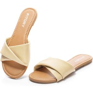 FITORY Women's Flat Sandals Fashion Slides With Soft Leather Slippers for Summer Size 7