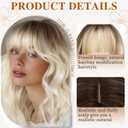 Hair Topper with Bangs 16 Inch Ombre Dark Root to Blonde Synthetic Wavy Hair Toppers for Women 6.5"x6.5" Big Base Invisible Wiglets Hairpieces for Women Daily Wear