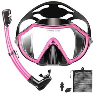 Snorkeling Gear for Adults, Dry Adult Snorkel Set HD Panoramic View Snorkel Mask Set, Anti-Leak and Anti-Fog Scuba Diving Package with Mesh Bag Ear Plug for Snorkeling Scuba Diving Travel (Transparent)