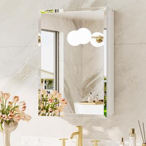 TokeShimi 16 x 24 Medicine Cabinets for Bathroom with Mirror, Assembly Required, Recessed Medicine Cabinet with Tempered Beveled Mirror, Stepless Adjustable Shelves, DTC Hinge